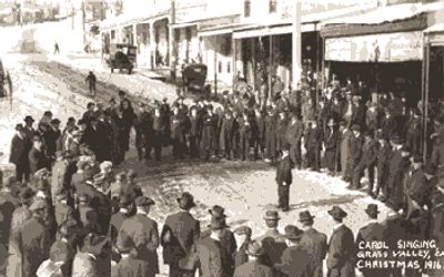 The Cornish Male Voice Choir singing in downtown Grass Valley in 1916