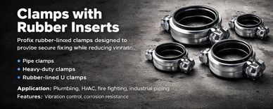 Rubber-lined clamps designed for secure fixing and vibration reduction in industrial applications.