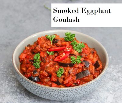 Delicious spicy vegan main dish with smoked paprika enhanced eggplant.