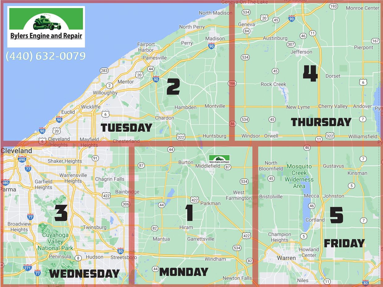 Byler's Engine & Repair Middlefield Ohio
Delivery Schedule Map