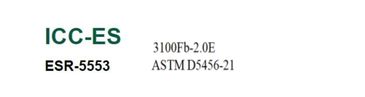 ICC-ES certification label with ESR-5553 and ASTM D5456-21 standards.