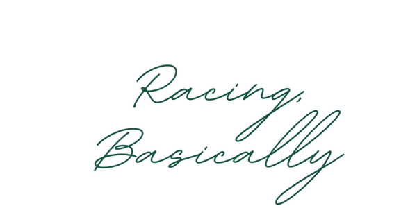 Text reading 'Racing Basically' in cursive font on a black background.