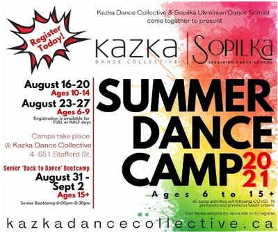Summer Dance Camp 2021 for ages 6 to 15+ by Kazka & Sopilka.