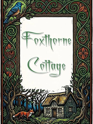 Illustrated sign for Foxthorne Cottage with nature motifs and animals.