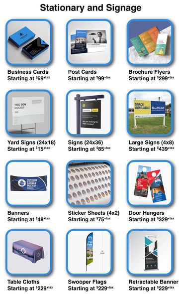 Printing Boss price point overview showing business cards, vehicle wraps, custom apparel, signage