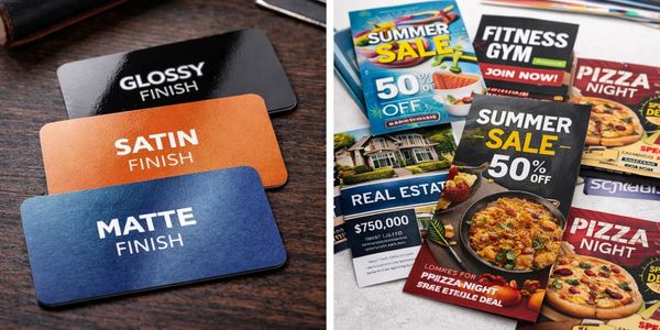 Premium custom business cards with suede, matte, gloss, and spot UV finishes printed in Palmdale CA