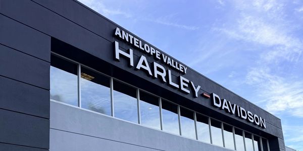 Custom illuminated channel letter light up sign for AV Harley-Davidson in the Antelope Valley.