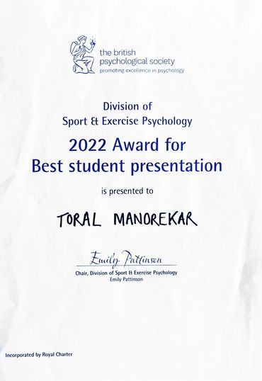 Award Win Division of Sport Psychology
Discovery