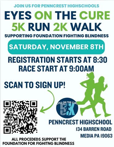 Flyer for Penncrest High's Eyes on the Cure 5K Run and 2K Walk on November 8th.