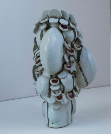Abstract white stoneware sculpture.
