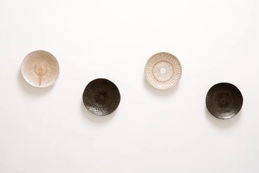 Sculpture Disks, Stoneware, Leather