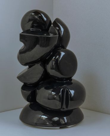 Blue/black abstract sculpture, porcelain.