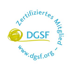 Logo for "Zertifiziertes Mitglied - www.dgsf.org"/certified DGSF member