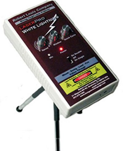 LaserPro "White Lightning" Moving Target Projector shoots out 1 or 2 moving laser lights.