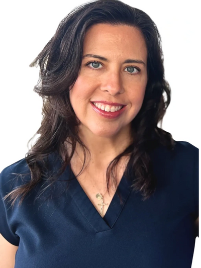 AMANDA ALBERTSEN, PMHNP-BC. West Knoxville Psychiatry. Mental Health Services. Smiling woman with dark hair in a navy blue top against a white background.