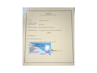 Receive your completed FBI apostille in 8 to 10 business days.  Call 561-421-0866