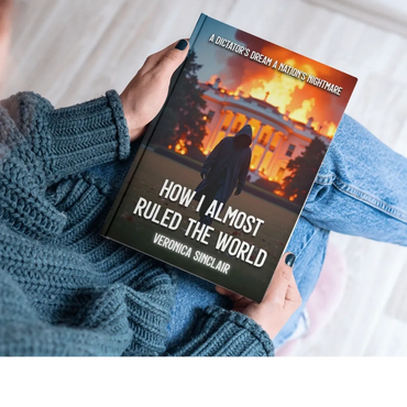 Person in a sweater holding the book while seated, showing the front cover from an overhead angle.