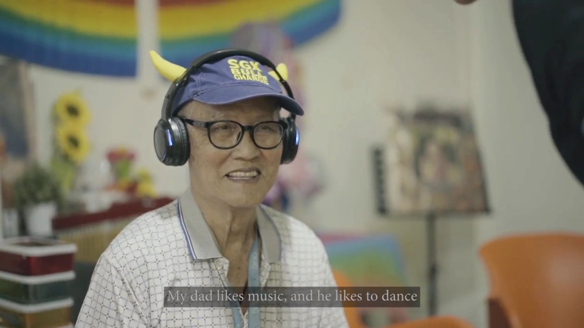 Elderly enjoying music