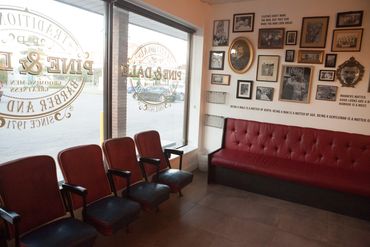 Pine and Dale Barbershop waiting room best barbershop in Burlington no appointment necessary