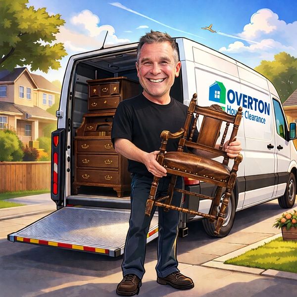 Dave Oram unloading furniture from a white Overton House Clearance