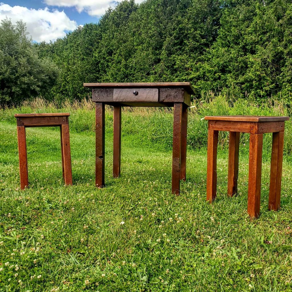 Rustic pine desk and end tables
