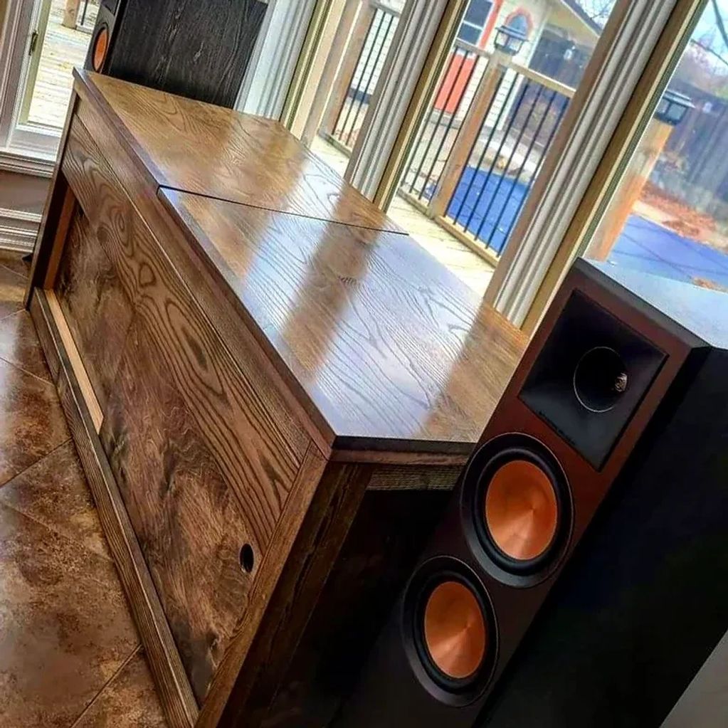 Stereo record with storage cabinet