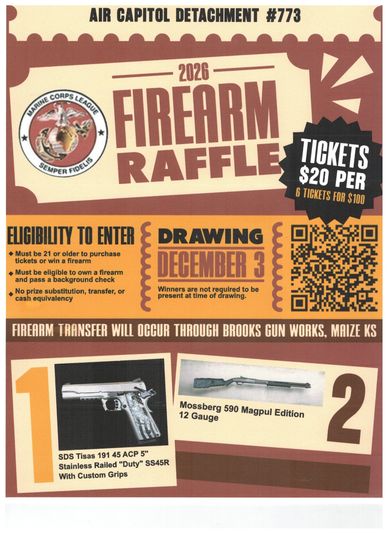 2026 Firearm Raffle poster with two guns featured.