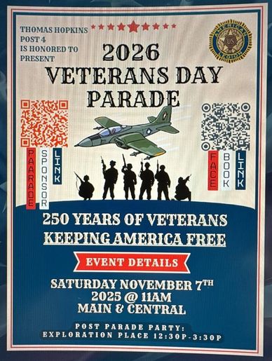 2026 Veterans Day Parade flyer honoring 250 years of veterans.