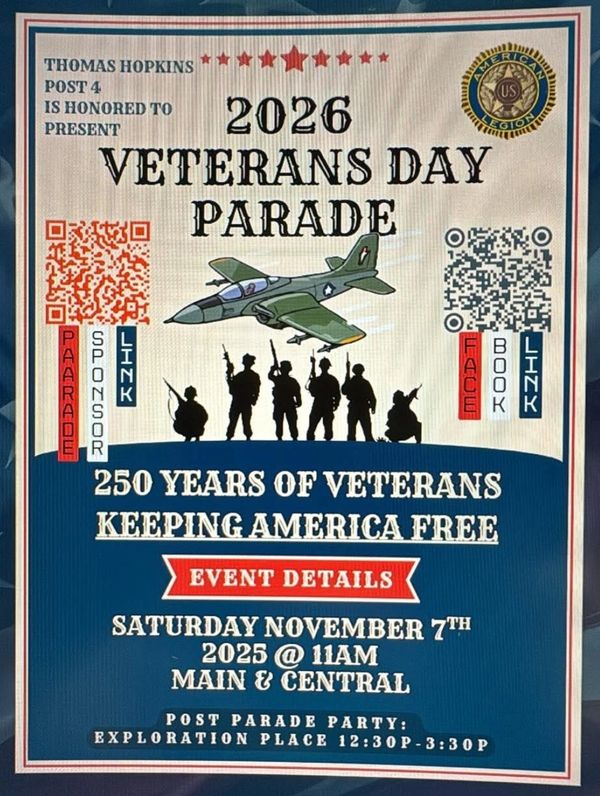 2026 Veterans Day Parade flyer honoring 250 years of veterans.