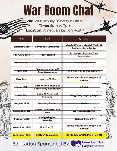 War Room Chat schedule for health topics.