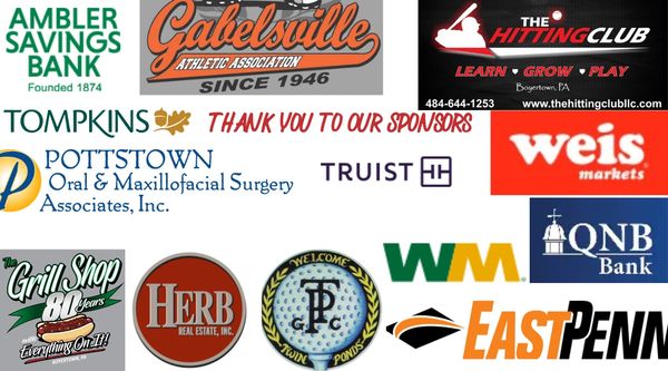 Collage of various business sponsor logos and names.