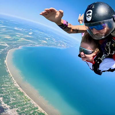 Tandem skydive over world's longest beach