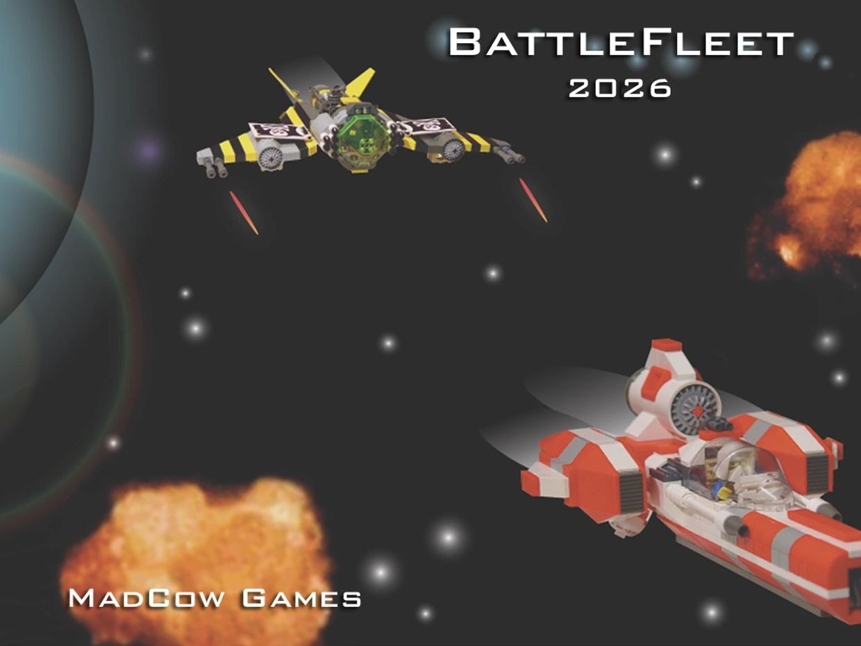 Space battle scene with futuristic LEGO ships and explosions.