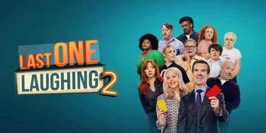 Promotional image for Last One Laughing 2 featuring a diverse group of comedians.