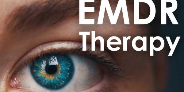 Close-up of an eye with 'EMDR Therapy' text.