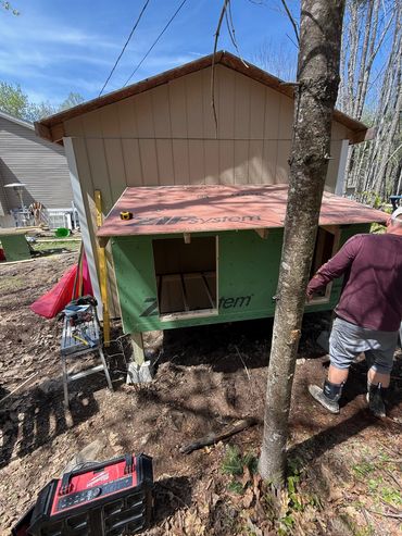Mike building our duck houses off the back of the hatchery.