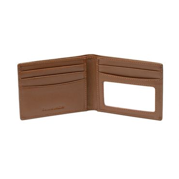 Open brown bifold wallet