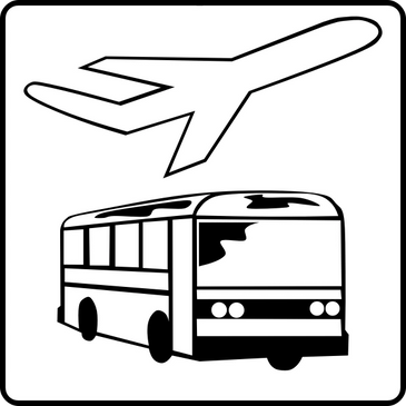 Simple digital art depicting a plane and bus.
