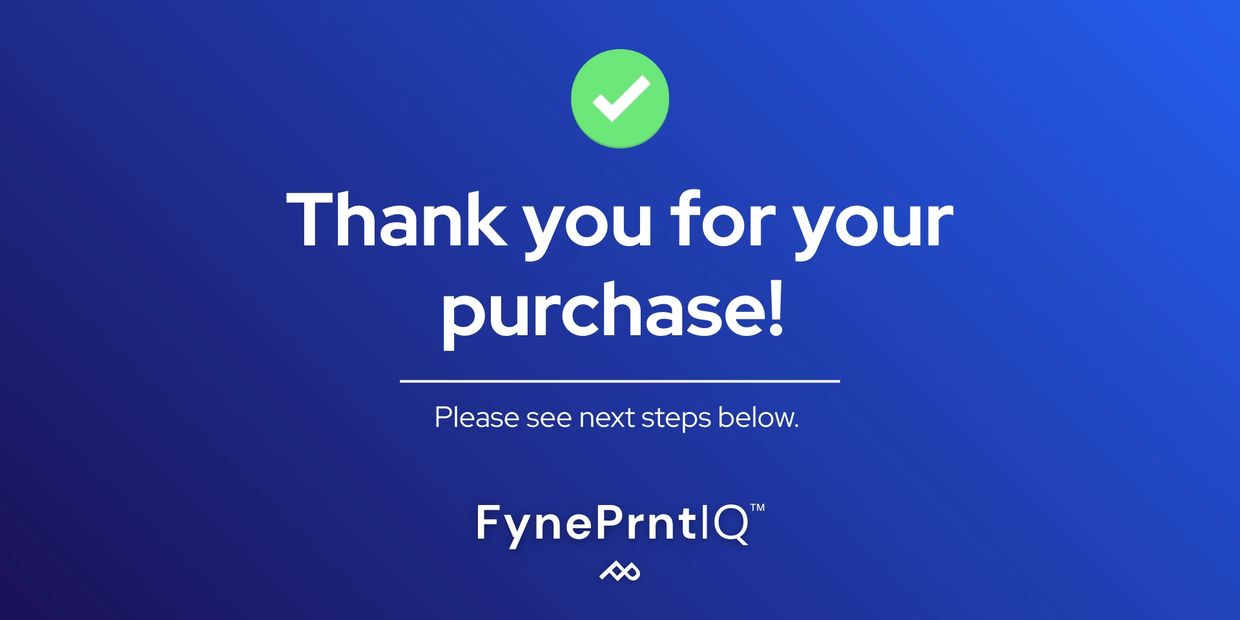 Thank you message confirming a purchase with next steps.