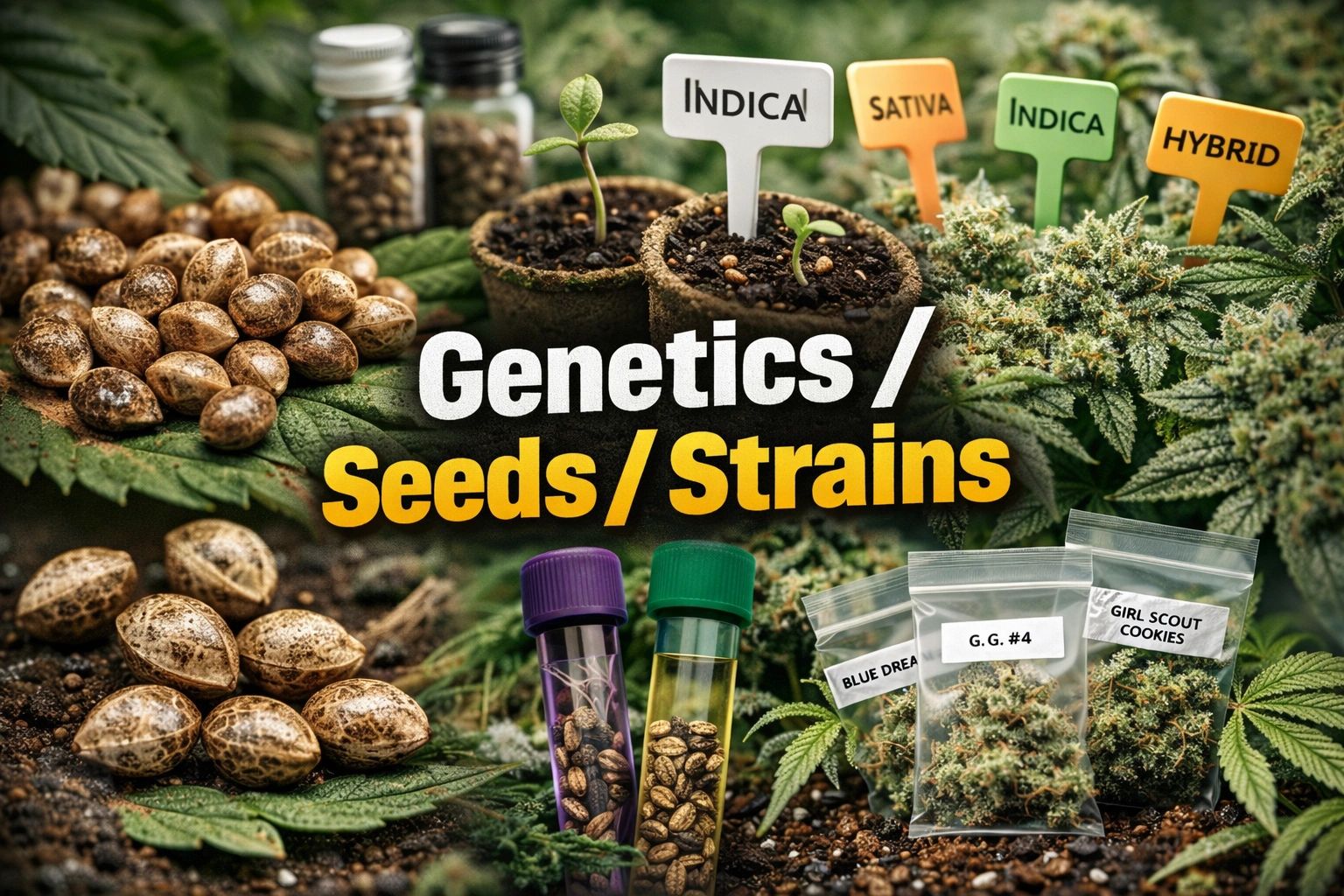 Genetics, seeds, and strains of cannabis.