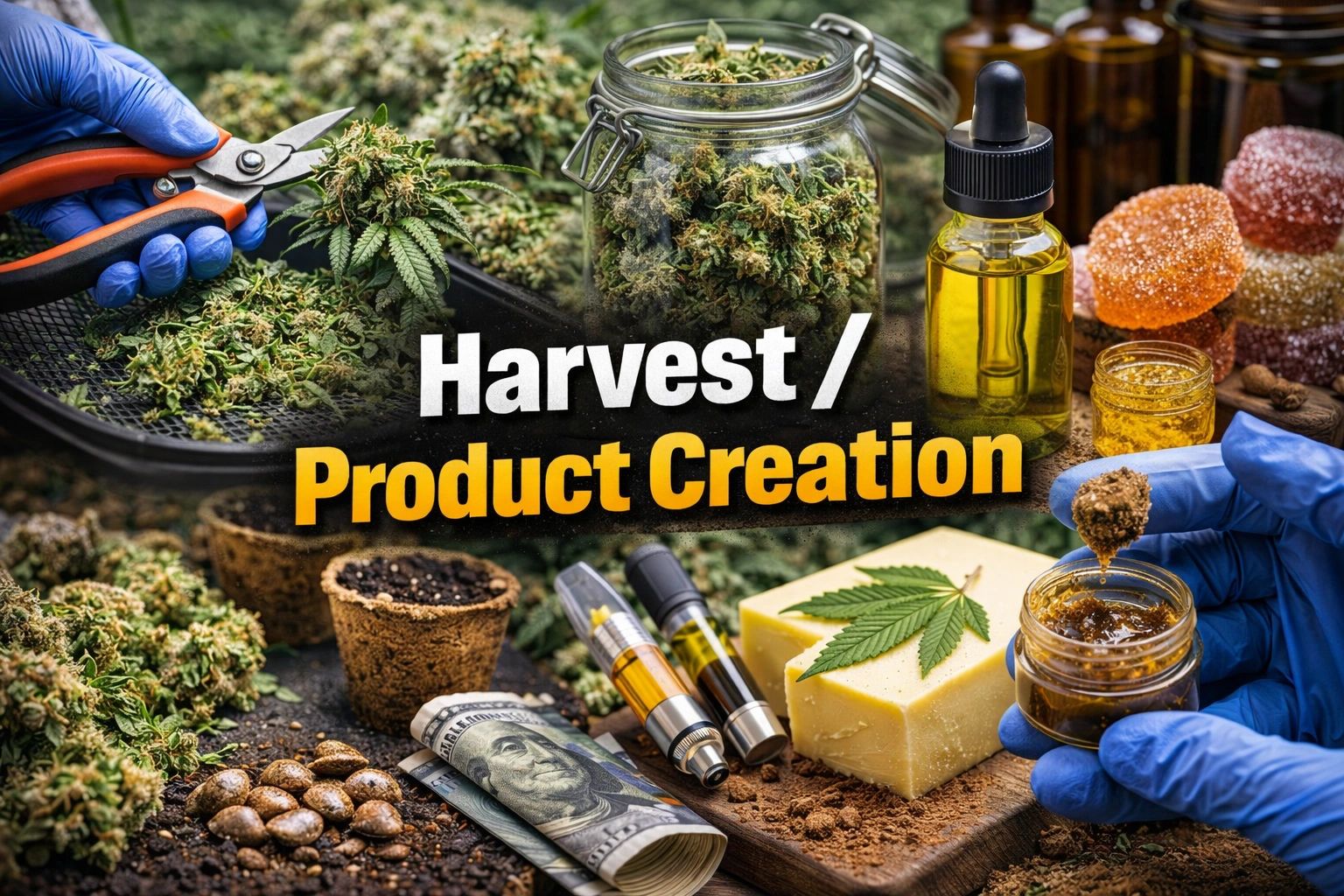 Harvest and product creation for residential cannabis.