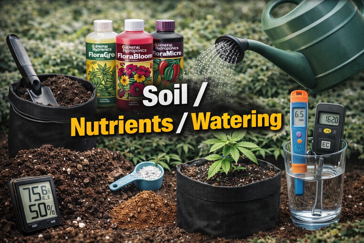 Soil, nutrients, and watering tips for cannabis growing at home.