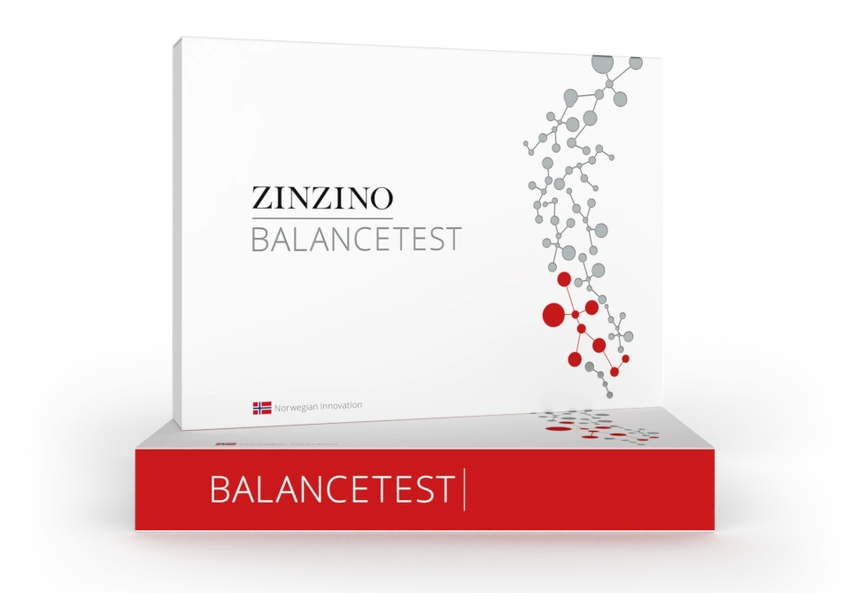 Zinzino BalanceTest kit with a clean, scientific design and Norwegian innovation label.