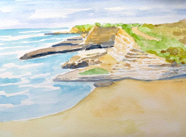 California coastline watercolor painting