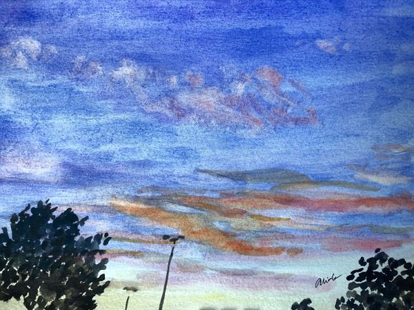 Sunset watercolor painting