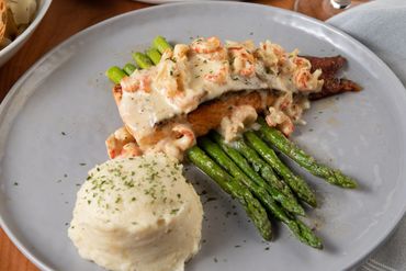 Salmon & Crawfish with lemon butter sauce