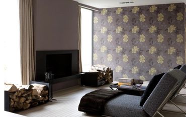 Contemporary grey-themed lounge with statement wallpaper
