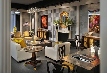 Ornate dining room with golden decor and luxury elements