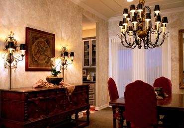 Red and gold color-themed traditional dining setup