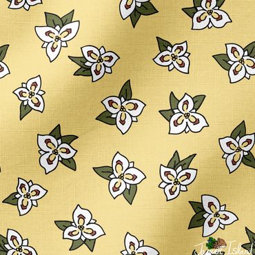 Sego lily flowers native to the Utah desert wilderness, tossed on a butter yellow background.